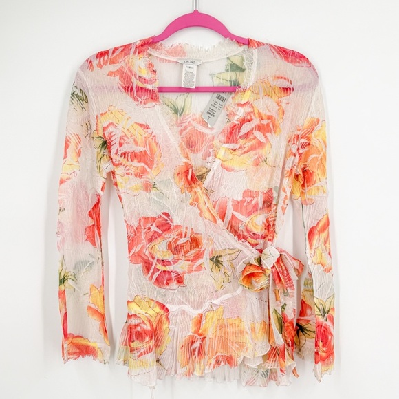 Cache Floral Wrap Blouse - Red and Yellow - Picture 1 of 5